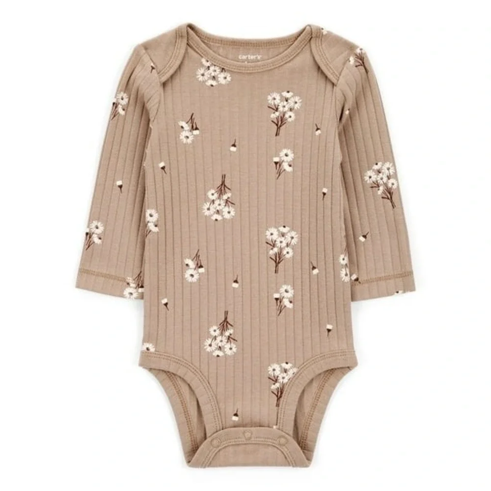 Carter's‎ 3pc Bodysuit Pant Set Baby Girl NB Tan Floral Ribbed NWT